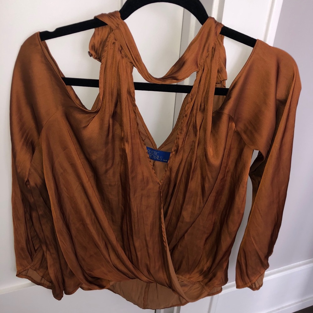 Rust silk cut out top